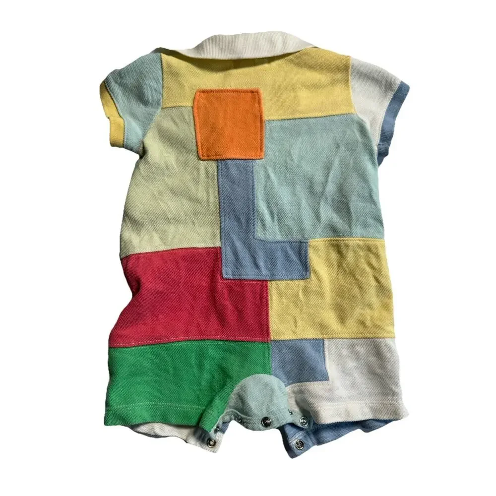 Ralph Lauren Baby Patchwork Rugby Polo Romper One Piece 3M Colorblock